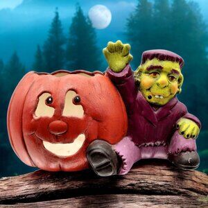 Frankenstein Monter Halloween Candle Holder with Pumpkin Ceramic Mold Vase Spook